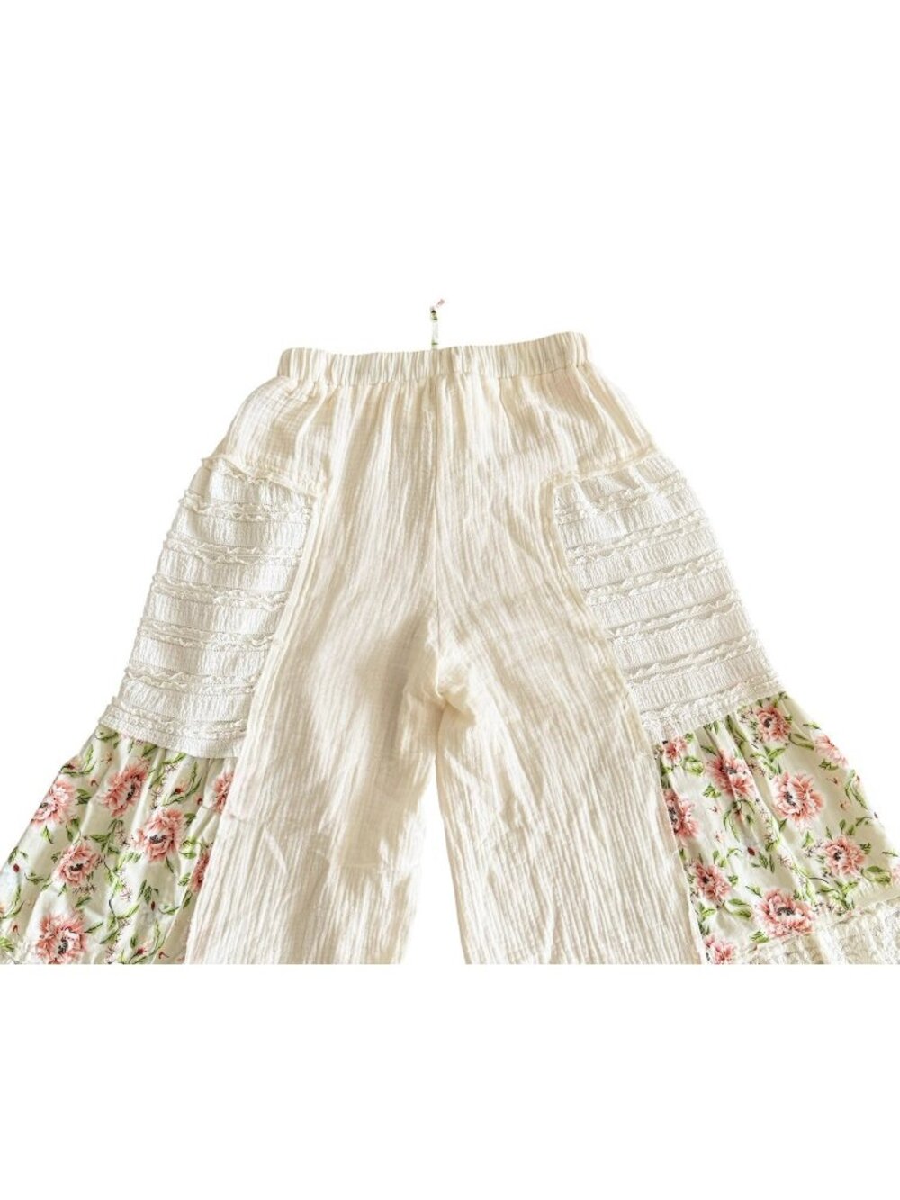POL Meadowlace Women's Sz M Cream Floral Wide-Leg Boho Flowy Pants - Picture 8 of 9